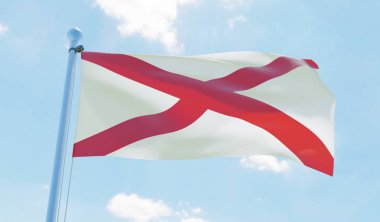 Alabama (ABD), mavi gökyüzü karşı sallayarak bayrak. 3D görüntü