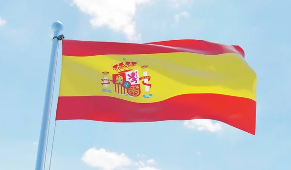 İspanya bayrak sallayarak karşı mavi gökyüzü. 3D görüntü