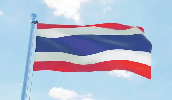 Thailand Vlag Zwaaien Tegen Blauwe Hemel Afbeelding — Stockfoto
