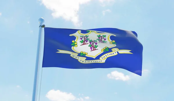 Connecticut Usa Flag Waving Blue Sky Image — Stock Photo, Image