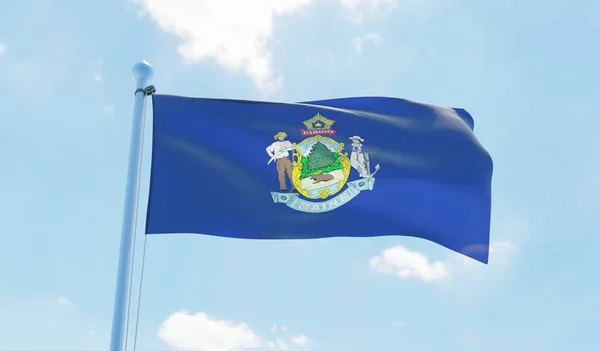 Bandeira Maine Eua Acenando Contra Céu Azul Imagem — Fotografia de Stock