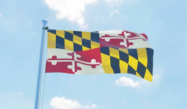 Maryland Abd Bayrak Sallayarak Karşı Mavi Gökyüzü Görüntü — Stok fotoğraf