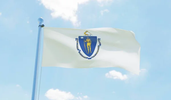 Massachusetts Usa Bandiera Sventola Contro Cielo Blu Immagine — Foto Stock