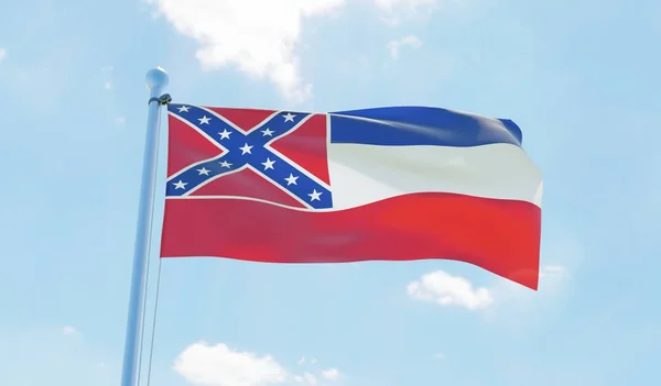 Mississippi Usa Mávání Vlajkami Proti Modré Obloze Obrázek — Stock fotografie
