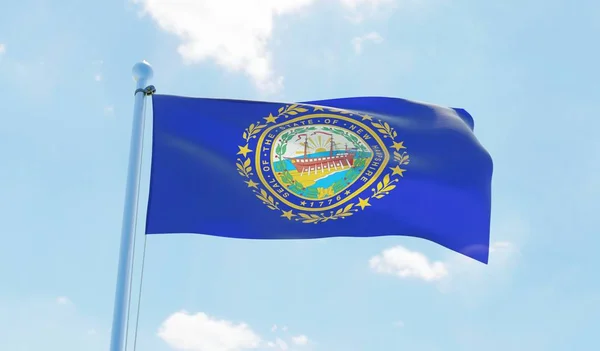 Bandera New Hampshire Usa Ondeando Contra Cielo Azul Imagen —  Fotos de Stock