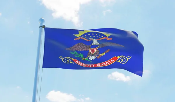 Dakota Norte Eua Bandeira Acenando Contra Céu Azul Imagem — Fotografia de Stock