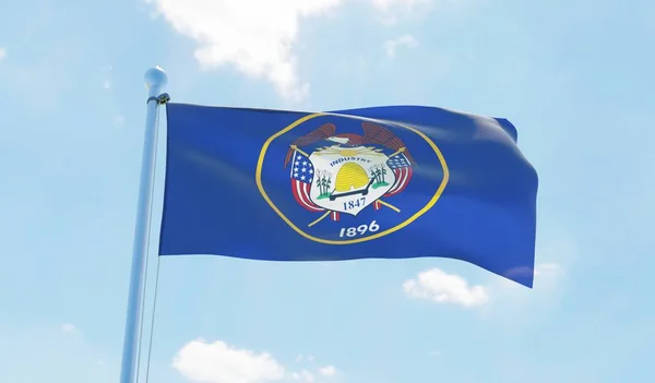 Bandiera Dello Utah Usa Sventola Contro Cielo Blu Immagine — Foto Stock