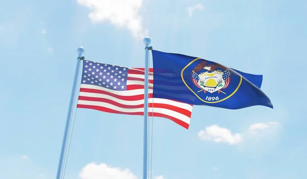 Stati Uniti Stato Dello Utah Due Bandiere Sventolano Contro Cielo — Foto Stock