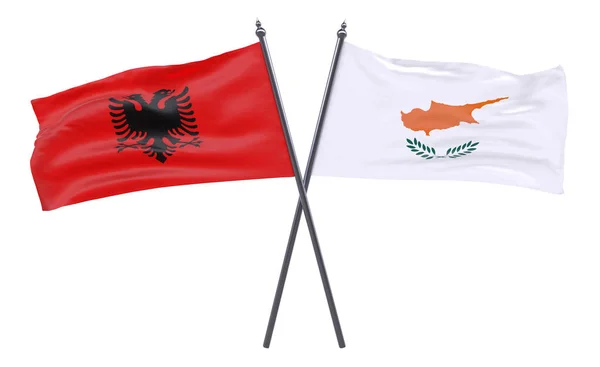 Albania Chipre Dos Banderas Cruzadas Aisladas Sobre Fondo Blanco Imagen —  Fotos de Stock