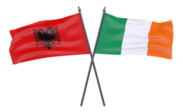 Albania Irlanda Dos Banderas Cruzadas Aisladas Sobre Fondo Blanco Imagen —  Fotos de Stock