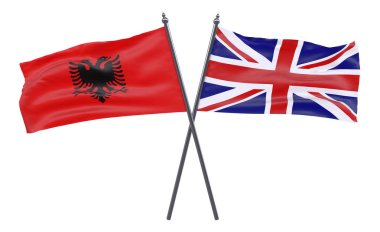 Arnavutluk ve İngiltere, iki beyaz arka plan üzerinde izole bayrakları geçti. 3D görüntü