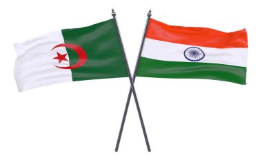 Cezayir ve Hindistan, iki beyaz arka plan üzerinde izole bayrakları geçti. 3D görüntü