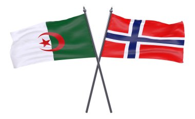 Cezayir ve Norveç, iki beyaz arka plan üzerinde izole bayrakları geçti. 3D görüntü