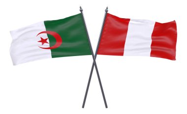 Cezayir ve Peru, iki beyaz arka plan üzerinde izole bayrakları geçti. 3D görüntü