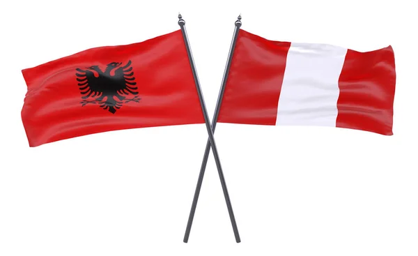 Albania Perú Dos Banderas Cruzadas Aisladas Sobre Fondo Blanco Imagen —  Fotos de Stock
