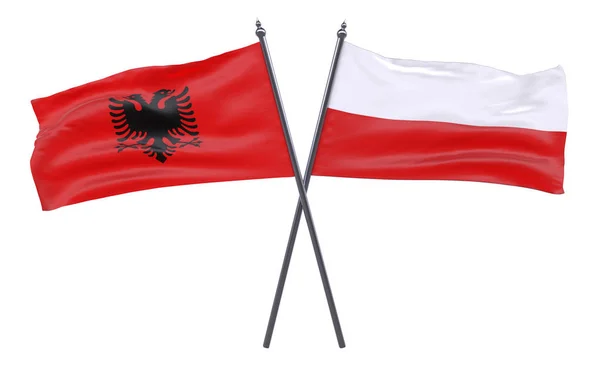 Albania Polonia Dos Banderas Cruzadas Aisladas Sobre Fondo Blanco Imagen —  Fotos de Stock