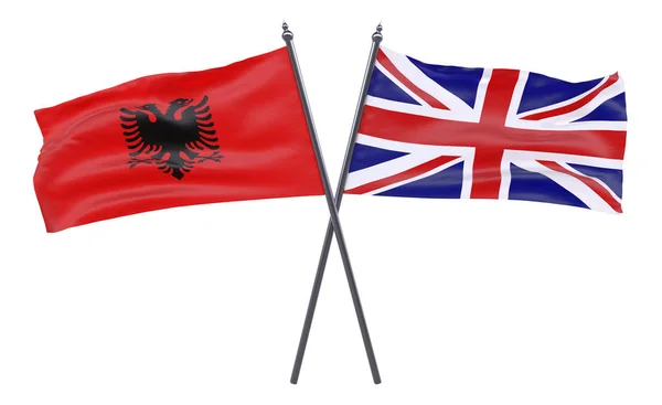 Albania Reino Unido Dos Banderas Cruzadas Aisladas Sobre Fondo Blanco —  Fotos de Stock