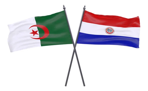 Alžírsko Paraguay Dva Překřížené Příznaky Izolované Bílém Pozadí Obrázek — Stock fotografie