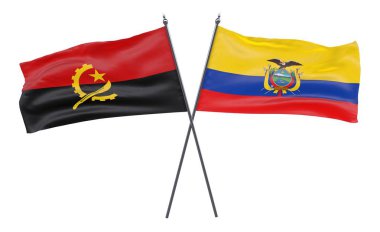 Angola ve Ekvador, iki beyaz arka plan üzerinde izole bayrakları geçti. 3D görüntü