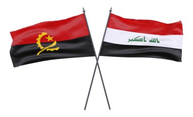 Angola ve Irak, iki beyaz arka plan üzerinde izole bayrakları geçti. 3D görüntü