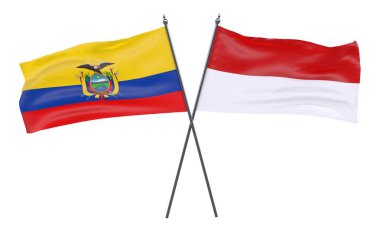 Ekvador ve Endonezya, iki beyaz arka plan üzerinde izole bayrakları geçti. 3D görüntü