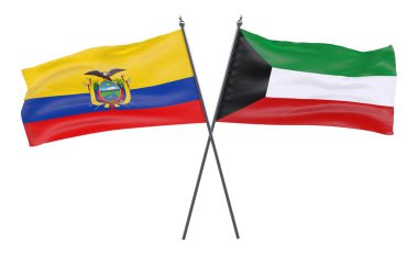 Ekvador ve Kuveyt, iki beyaz arka plan üzerinde izole bayrakları geçti. 3D görüntü