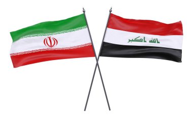Iran ve Irak, iki beyaz arka plan üzerinde izole bayrakları geçti. 3D görüntü