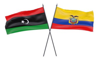 Libya ve Ekvador, iki beyaz arka plan üzerinde izole bayrakları geçti. 3D görüntü