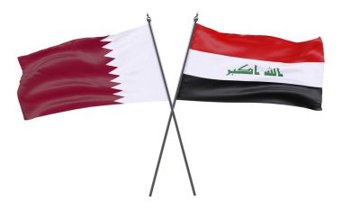 Katar ve Irak, iki beyaz arka plan üzerinde izole bayrakları geçti. 3D görüntü