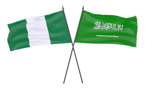 Nigeria Und Saudi Arabia Zwei Gekreuzte Flaggen Isoliert Auf Weißem — Stockfoto