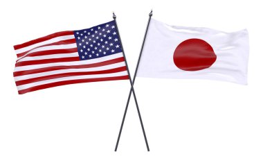 ABD ve Japonya, iki beyaz arka plan üzerinde izole bayrakları geçti. 3D görüntü