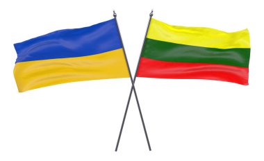 Ukrayna ve Litvanya, iki beyaz arka plan üzerinde izole bayrakları geçti. 3D görüntü
