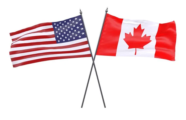 Eua Canadá Duas Bandeiras Cruzadas Isoladas Fundo Branco Imagem — Fotografia de Stock