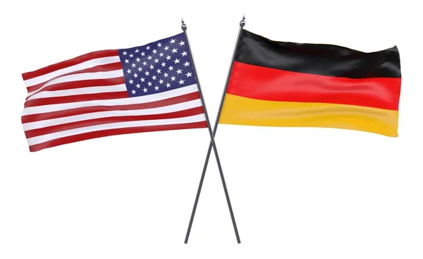 Alemania Dos Banderas Cruzadas Aisladas Sobre Fondo Blanco Imagen —  Fotos de Stock