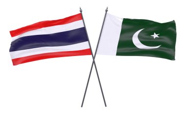 Tayland ve Pakistan, iki beyaz arka plan üzerinde izole bayrakları geçti. 3D görüntü