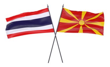 Tayland ve Makedonya, iki beyaz arka plan üzerinde izole bayrakları geçti. 3D görüntü