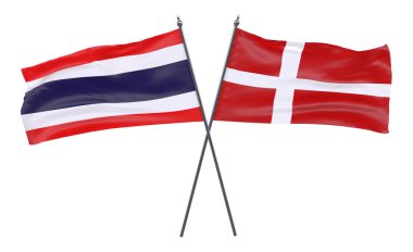 Tayland ve Danimarka, iki beyaz arka plan üzerinde izole bayrakları geçti. 3D görüntü
