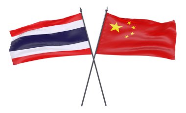 Tayland ve Çin, iki beyaz arka plan üzerinde izole bayrakları geçti. 3D görüntü