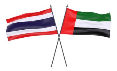 Tayland ve Birleşik Arap Emirlikleri, iki beyaz arka plan üzerinde izole bayrakları geçti. 3D görüntü