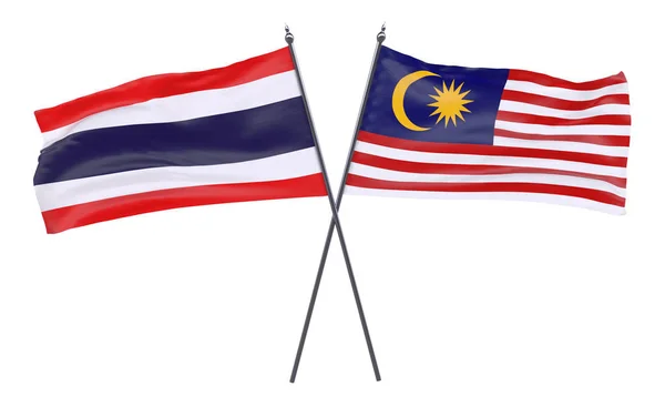 Таиланд Малайзия Два Скрещенных Флага Белом Фоне Изображение — стоковое фото