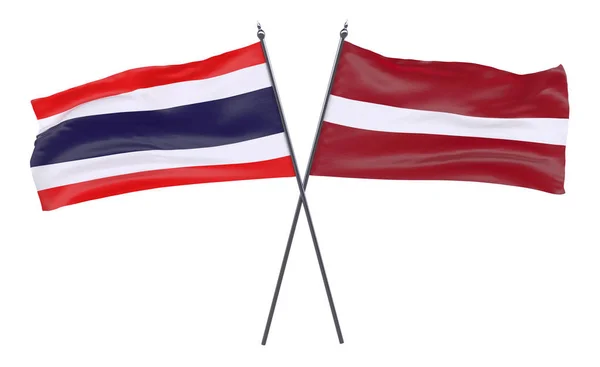 Tailândia Letônia Duas Bandeiras Cruzadas Isoladas Fundo Branco Imagem — Fotografia de Stock
