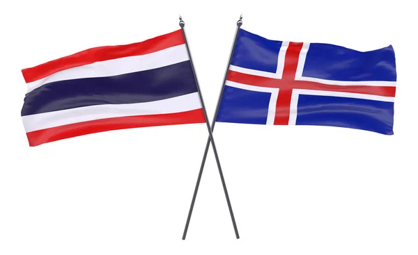 Thailand Ijsland Twee Gekruiste Vlaggen Geïsoleerd Een Witte Achtergrond Afbeelding — Stockfoto