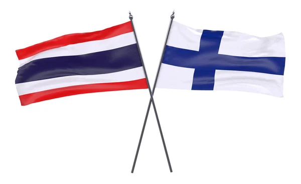 Thailand Finland Twee Gekruiste Vlaggen Geïsoleerd Een Witte Achtergrond Afbeelding — Stockfoto