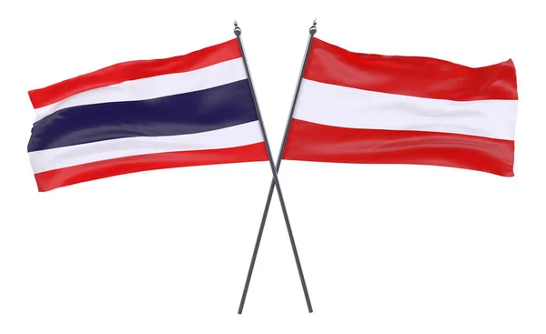 Tailandia Austria Dos Banderas Cruzadas Aisladas Sobre Fondo Blanco Imagen —  Fotos de Stock