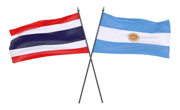 Tailandia Argentina Dos Banderas Cruzadas Aisladas Sobre Fondo Blanco Imagen —  Fotos de Stock