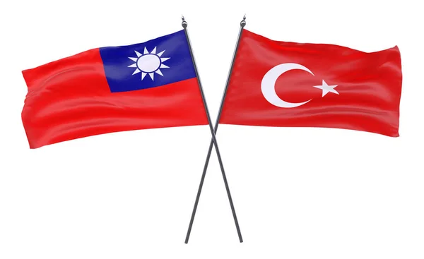 Taiwán Turquía Dos Banderas Cruzadas Aisladas Sobre Fondo Blanco Imagen —  Fotos de Stock