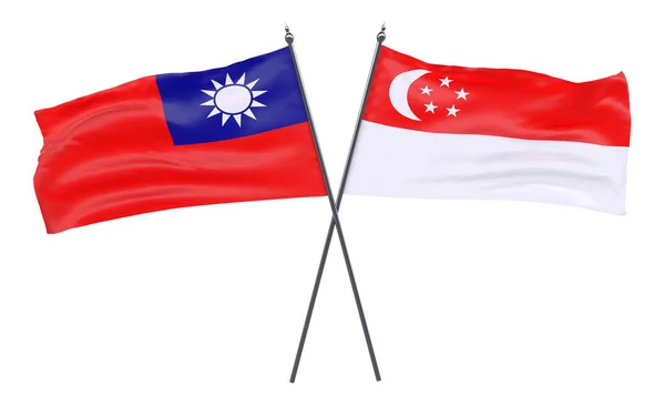 Taiwán Singapur Dos Banderas Cruzadas Aisladas Sobre Fondo Blanco Imagen —  Fotos de Stock