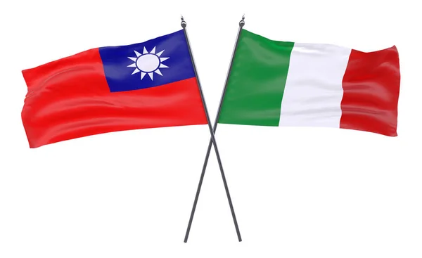 Taiwán Italia Dos Banderas Cruzadas Aisladas Sobre Fondo Blanco Imagen —  Fotos de Stock