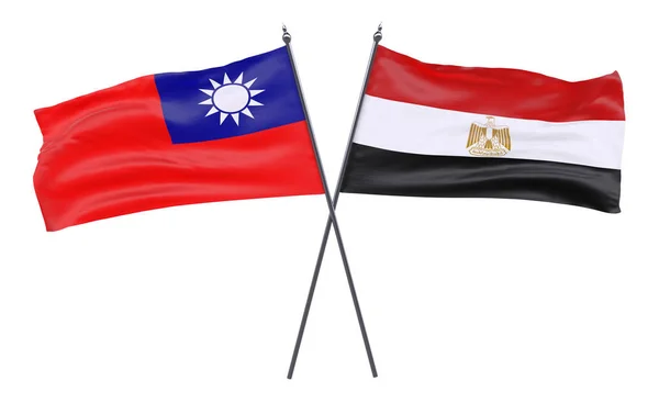 Taiwán Egipto Dos Banderas Cruzadas Aisladas Sobre Fondo Blanco Imagen —  Fotos de Stock