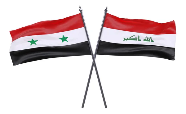 Syria Iraq Two Crossed Flags Isolated White Background Image — Stock Photo, Image